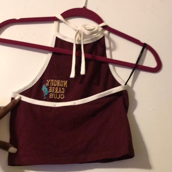 Burgundy “Nobody Cares Club” Halter Top - Picture 3 of 3